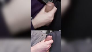 Stroking a pair of rock hard hard-ons with gloppy pre-jizz on the goes.