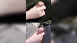 Wanking 2 sinewy devices with pre-jism on the penis head.