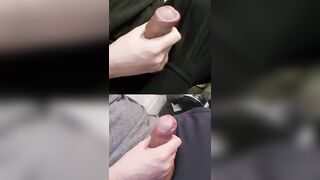 Wanking 2 sinewy devices with pre-jism on the penis head.