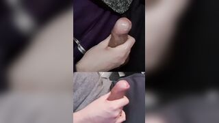 Masturbating 2 sinewy chisels cascading goopy pre-spunk at the penis head.