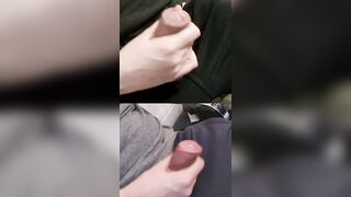 Jacking 2 XXL stiffys with pre-jizm glossy at the tips.