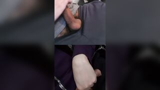 Stroking 2 chubby pulsating stiffys with pre-seminal cream beading up.