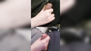 Tugging 2 rock-hard members with glossy precum on the goes.