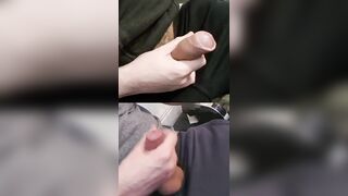 Forearm-jobbing 2 pulsing members leaking goopy precum from the crowns.
