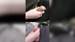 Forearm-jobbing 2 pulsing members leaking goopy precum from the crowns.