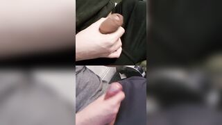 Forearm-jobbing 2 pulsing members leaking goopy precum from the crowns.