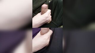 Jerking 2 rock-hard lollipops with pre-spunk glossy on the tips.