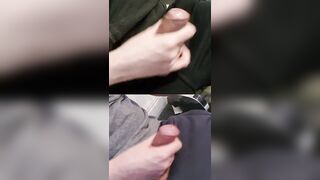 Petting 2 immense schlongs dribbling pre-seminal juices from the dick-head.