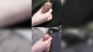 Petting 2 immense schlongs dribbling pre-seminal juices from the dick-head.