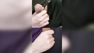 Jacking 2 phat schlongs with pre-finish off on the penis head.