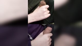 Masturbating 2 yam-sized lollipops with pre-jism shiny on the goes.