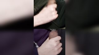 Stroking 2 sinewy members covered in precum at the crowns.