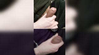 Masturbating 2 stiff fuck-sticks dribbling pre-spunk from the tips.