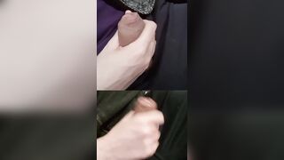 Touching 2 girthy engorged peckers with pre-spunk beading on the penis head.