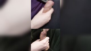 Fapping 2 pulsing humungous implements cascading pre-seminal juices from the tips.