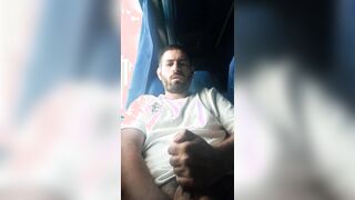 Uncircumcised exhib and spunking on bus