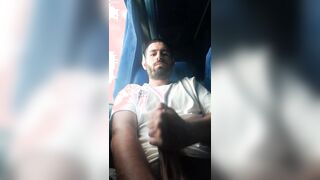 Uncircumcised exhib and spunking on bus