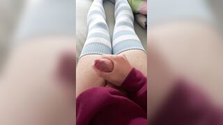 Timid spoken femboy spunks on his hoodie