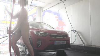 Nude in public at the van wash