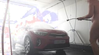 Nude in public at the van wash