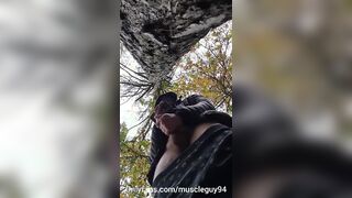 muscled bodybuilder onanism in forrest