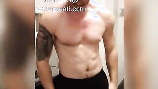 Beefy fellow doing muscle adore and wank