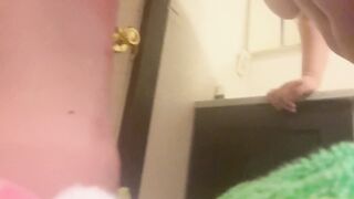 Femboy unclothes cloths, and sisygasms on humungous knotted faux-cock then a STEAMY Internal ejaculation!