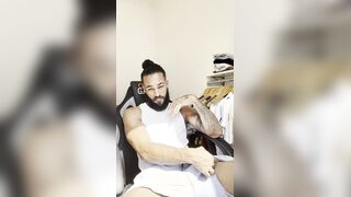 Warm tattoed mexican jack off big black cock