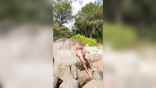 Draining off on the beach in thailand and nutting in the water. Public jack off