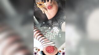 Femboy whit a plenty of of eye pouch in his butt.Halloween costume