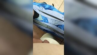 Huge chub masturbates off in public wc