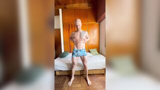 Solo Masculine masurbation in secret while family outside