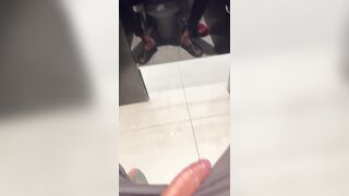 Strung up parent wanking his enormous dinky in torn trousers in the shower while fellows listen