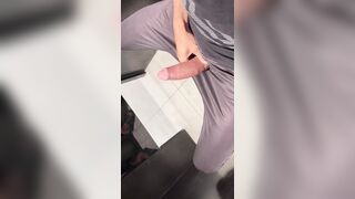 Strung up parent wanking his enormous dinky in torn trousers in the shower while fellows listen