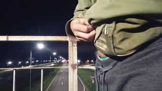 Demonstrating on the road as vans pass by