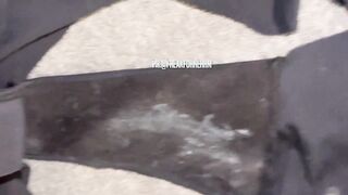 Jizzing on ebony holey woman g-string