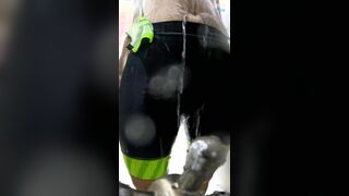 Post-Exercise Bathroom: Peeling Off My Cock-squeezing Trisuit