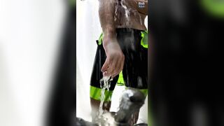 Post-Exercise Bathroom: Peeling Off My Cock-squeezing Trisuit
