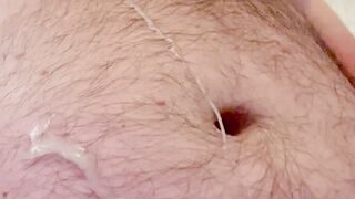 large milky manmeat - rigid jizm dump - big amount of baby batter onto abdomen and then I munch and drink it