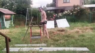 Rimolzovich sawing the board.