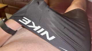 Meaty Milky Jizz shot in Ebony Nike Trunks