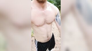 Muscled fellow in woods flashing his figure and fapping off. Only 20 days to back at gym and teach again