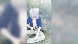 ciel zephel examining his enormous knob in public