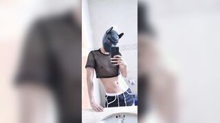 sebastian98x pinches down while dressed in spandex