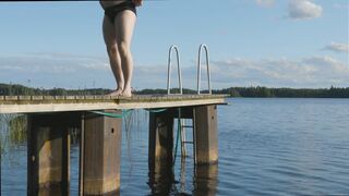 Spunking on a pier for everyone to watch