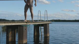 Spunking on a pier for everyone to watch