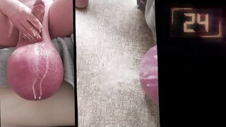 Cum-shot letting out some strain from the Pouch - Extraordinary Ballstretching Saline Nut sack Real Life Hermaphroditism Thickest Ever Ball-sac Futa Real Hucow