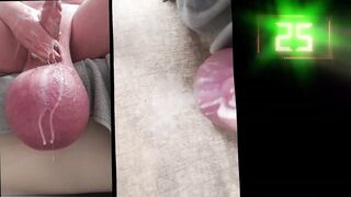 Cum-shot letting out some strain from the Pouch - Extraordinary Ballstretching Saline Nut sack Real Life Hermaphroditism Thickest Ever Ball-sac Futa Real Hucow