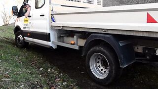 barefeet camper driving flipping tires offroad. burnout smoking tires pedal pumping revving