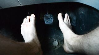 barefeet camper driving flipping tires offroad. burnout smoking tires pedal pumping revving